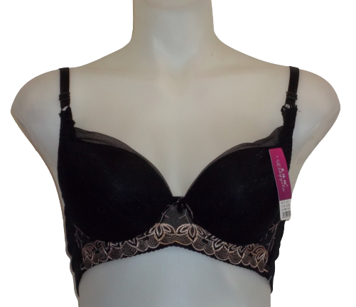 Lingyuli Black & Tan Embroidered Bra