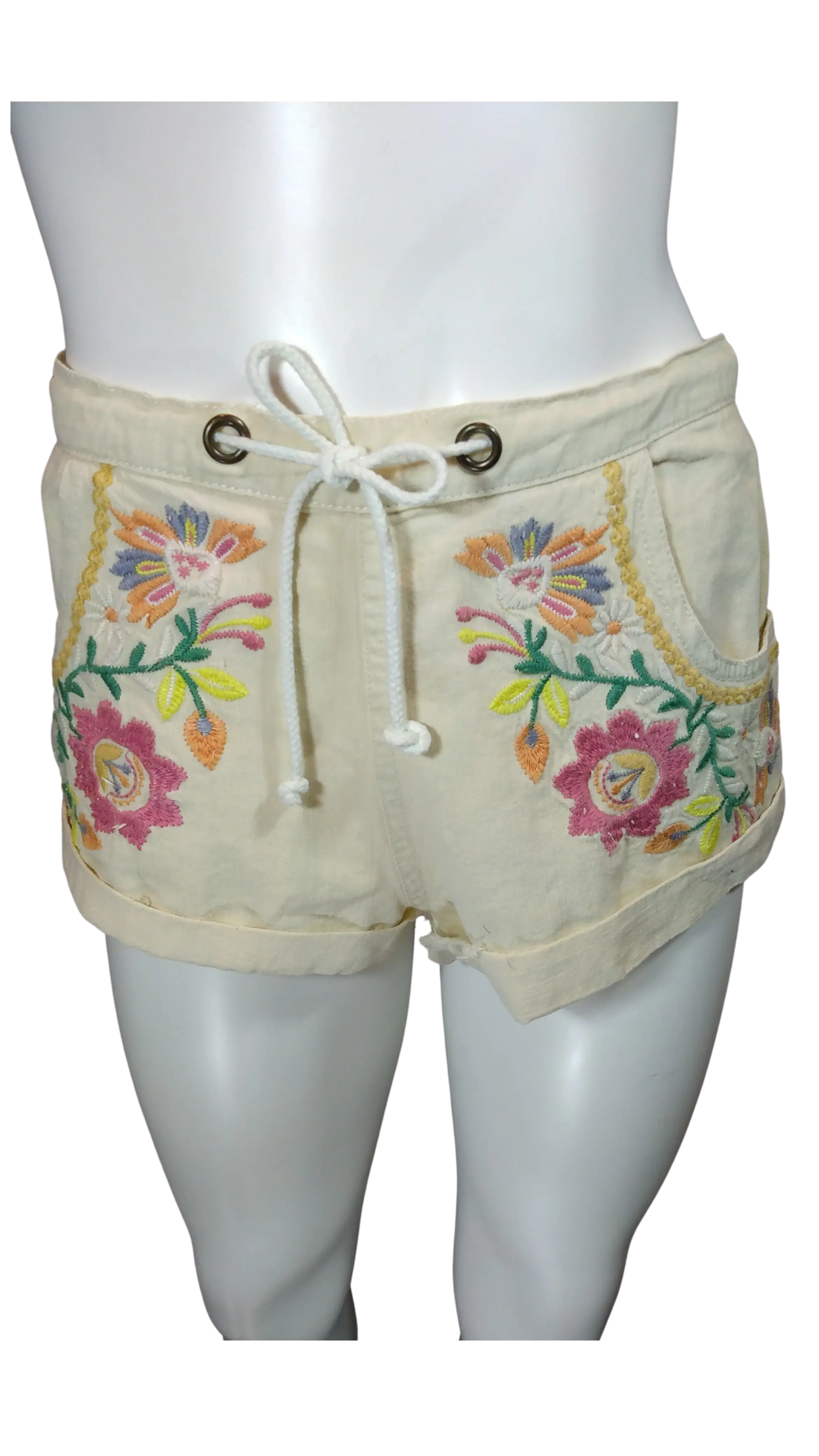 Millau Girls Tan Cut-Off Shorts with Embroidery, Size XS