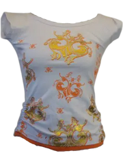Mar_Q Girls’ White/Orange Printed Top, Size Large