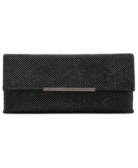 INC International Concepts Hether Shiny Mesh Clutch in Black with Metal Hardware and Chain Strap