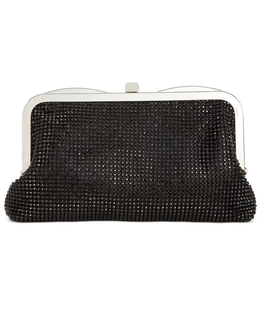 INC International Concepts Rhinestone Mesh Clutch Black with Silver Accents and Chain Strap