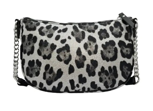INC International Concepts Zoiey Black & Silver Leopard-Print Shoulder Bag with Silver-tone Hardware