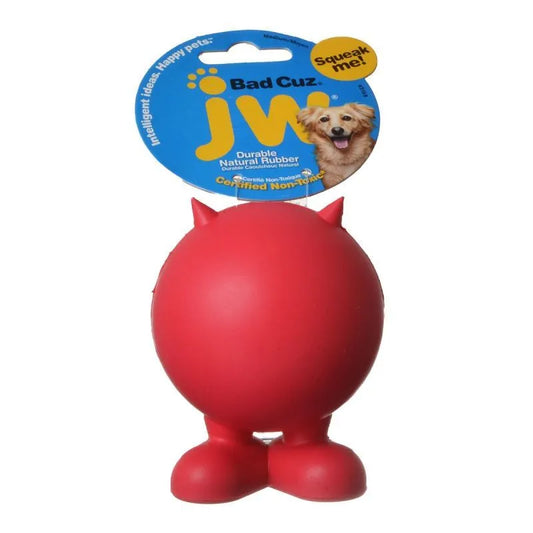 JW Pet Bad Cuz Rubber Squeaker Dog Toy - Red or Blue