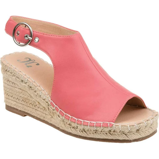 Journee Collection Crew Faux Leather Espadrille Wedge Sandals in Coral