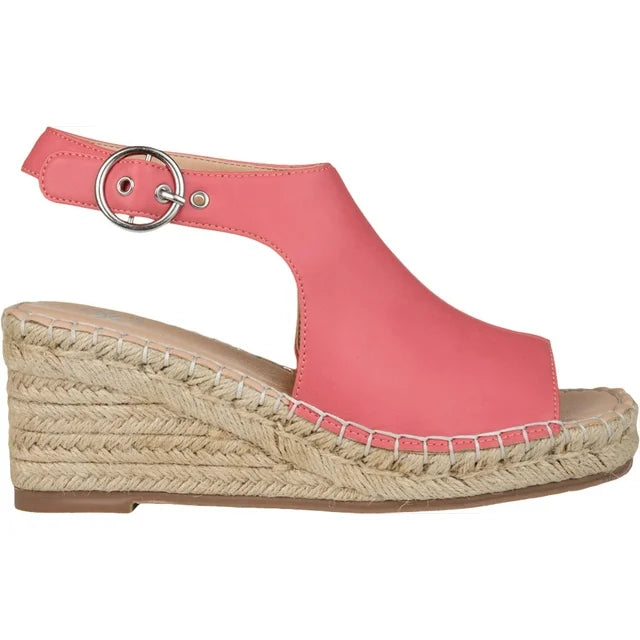 Journee Collection Crew Faux Leather Espadrille Wedge Sandals in Coral