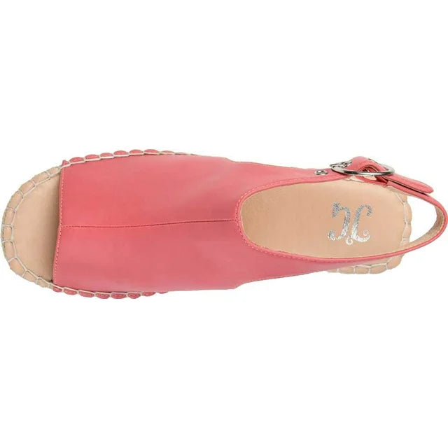 Journee Collection Crew Faux Leather Espadrille Wedge Sandals in Coral