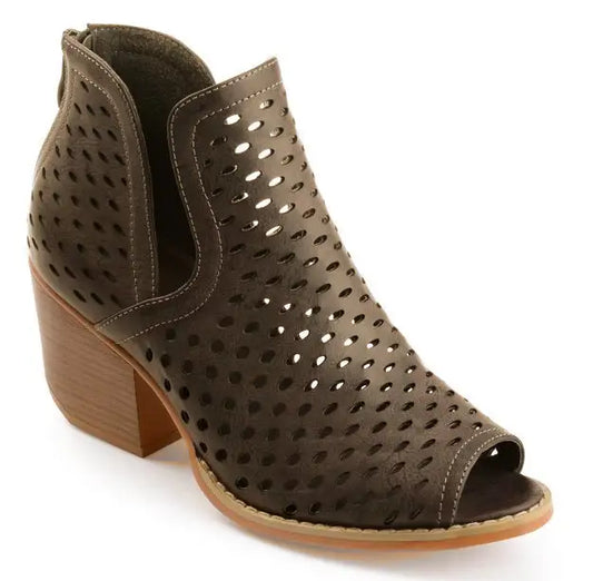 Journee Collection Grey & Brown Perforated Ashlin Peep-Toe Booties