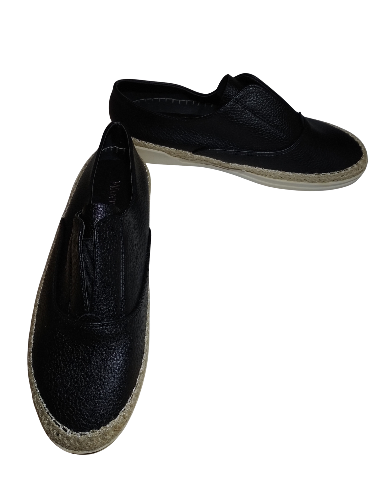 Wanted Black Faux Leather Braided Hemp Edge Loafers