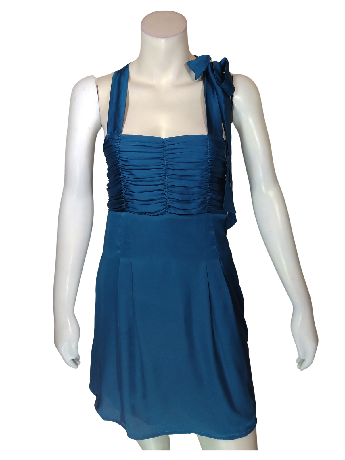 Minuet turquoise layered wrap dress/sewn gathers dress