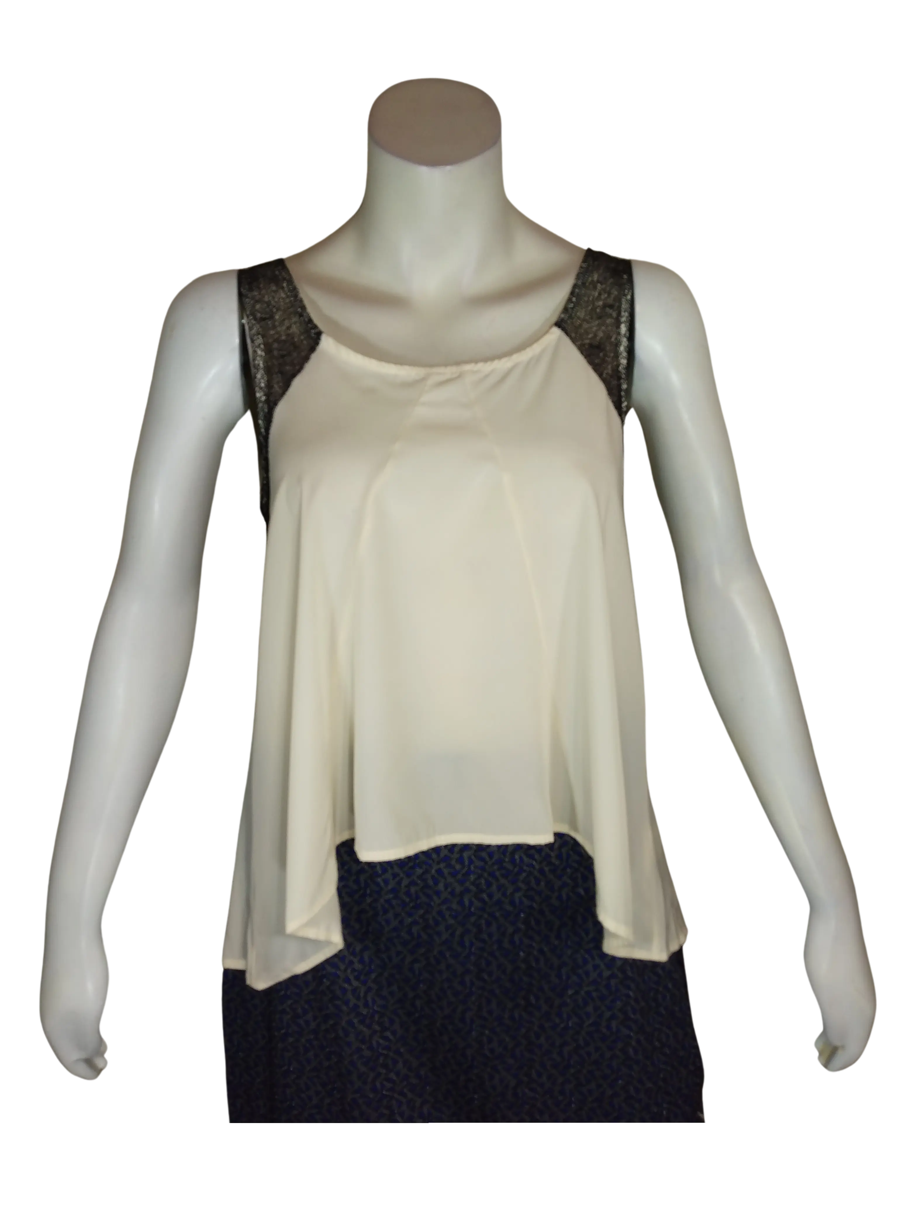 B_Envied Women’s Cream/Black Sheer Top, Size Large