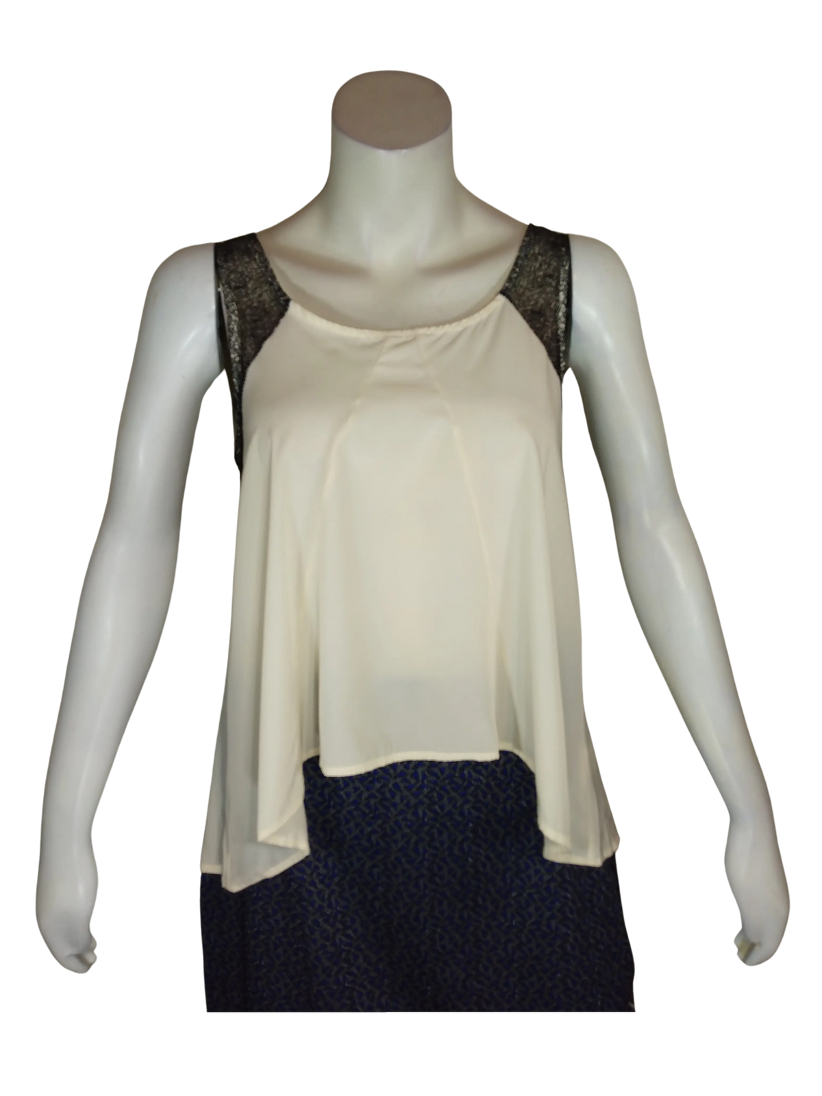 B_Envied Women’s Cream/Black Sheer Top, Size Large