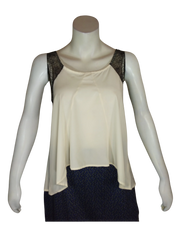 B_Envied Women’s Cream/Black Sheer Top, Size Large