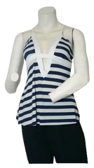 Mar_Q Women’s Blue/White Striped Swim Top, Size Large