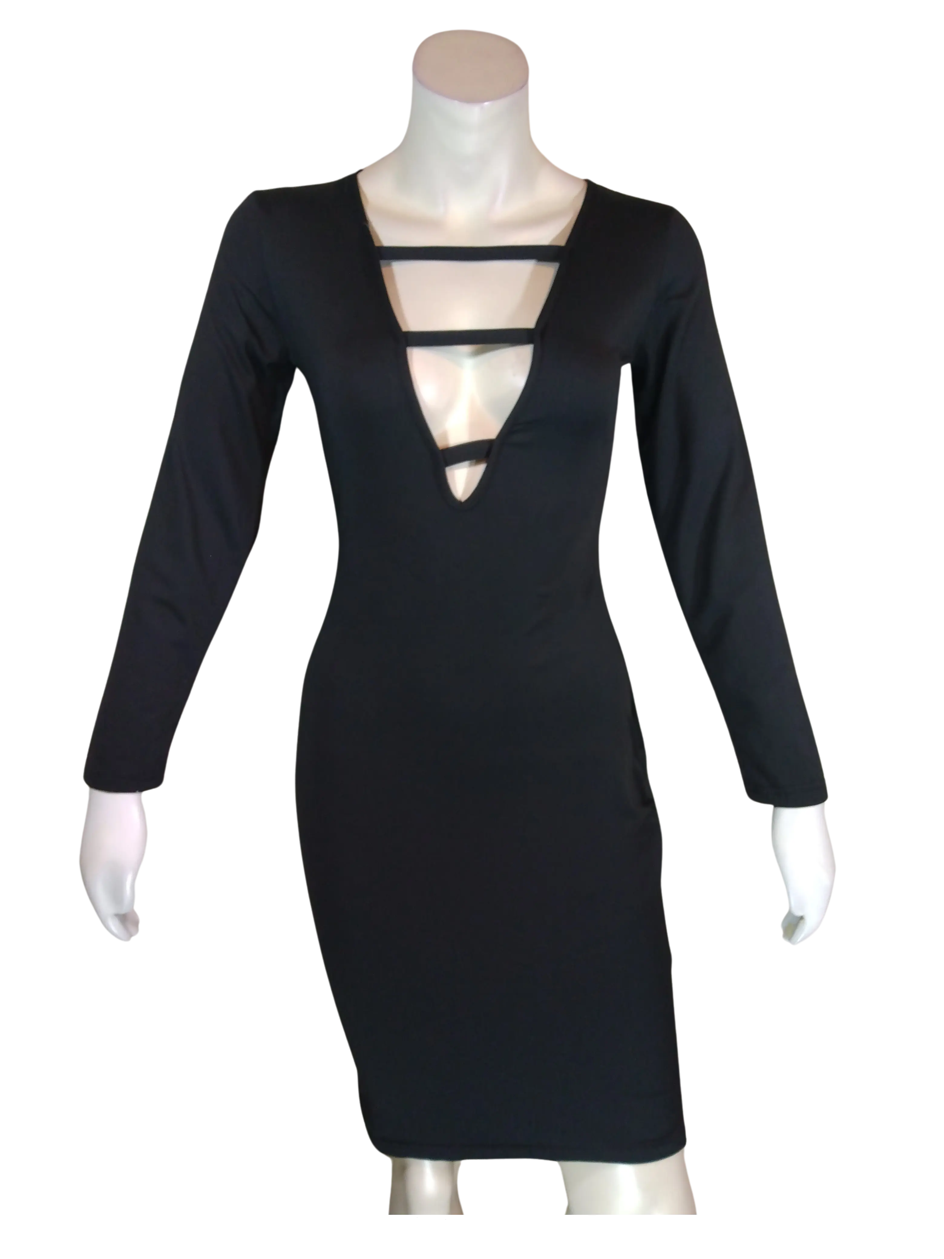 Diva General Collection Women’s Black Open Front Long Sleeve Dress, Size Large