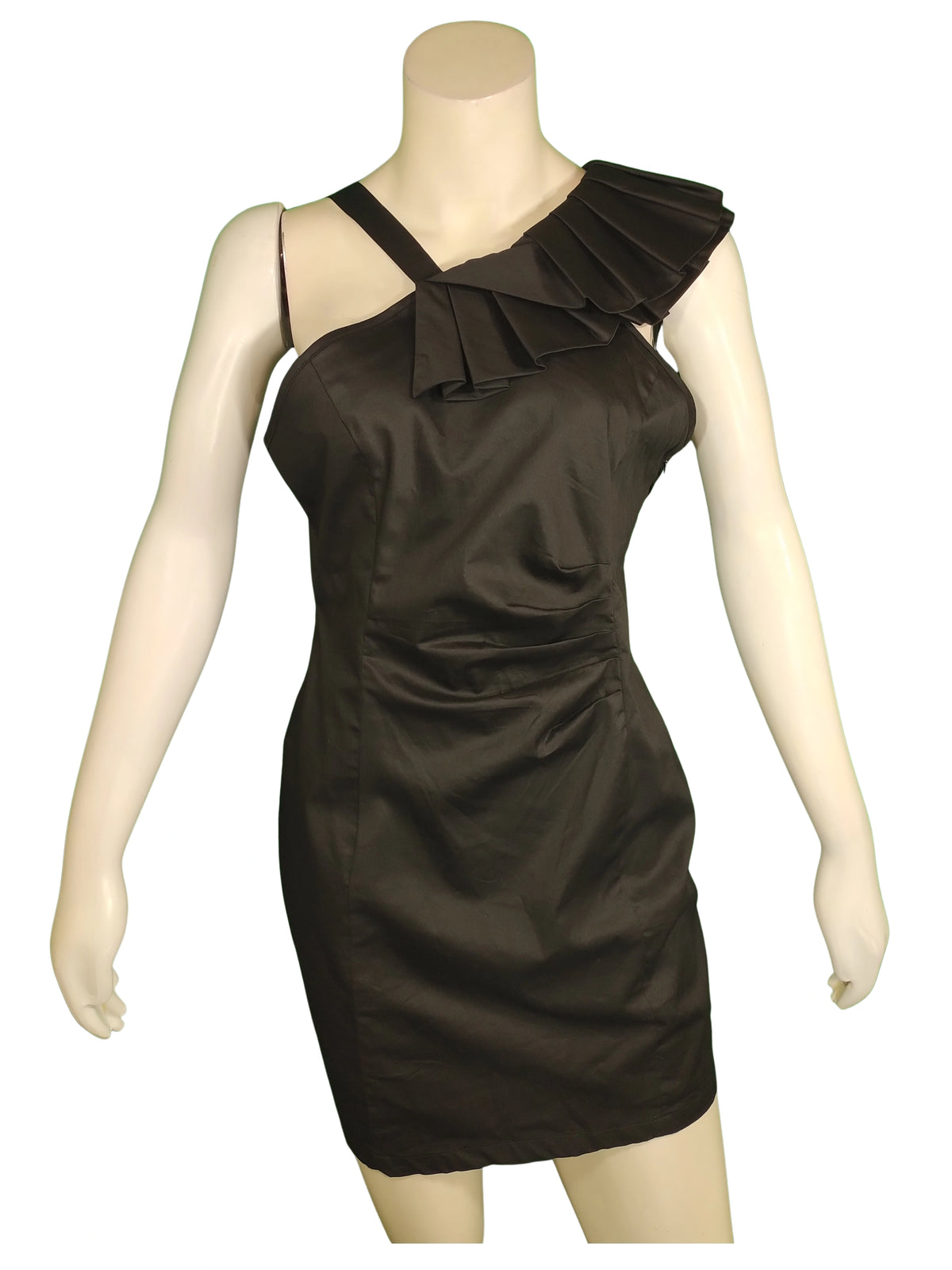 Women's Black Shoulder Ruffle Cotton Dress – Minuet | Large Size