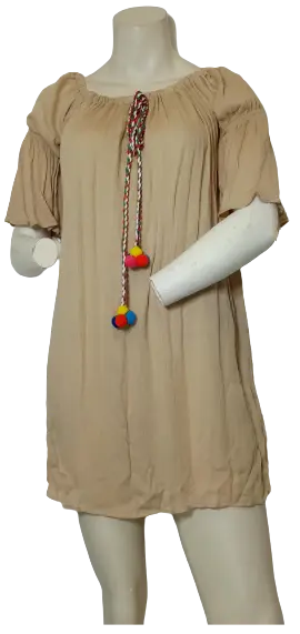Love Chesley Girls’ Coffee Short Sleeve Dress with Pompoms, Size Large