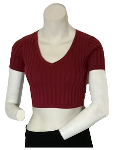 Rumor Boutique Maroon Short Sleeve Crop Sweater - small