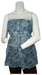 AnM Women’s Blue Sheer Tube Top with Floral Print, Size Large