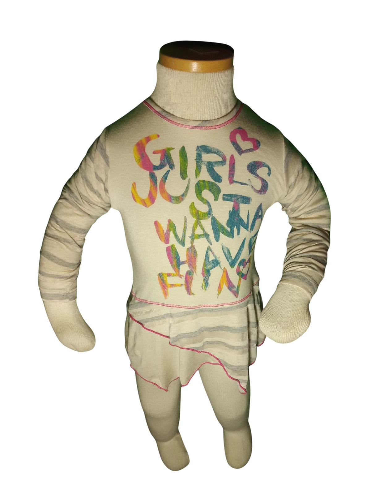Girls' Tan "Girls Just Wanna Have Fun" Graphic Tee – Size M (5/6) | Rayon-Spandex Blend by Libertalia