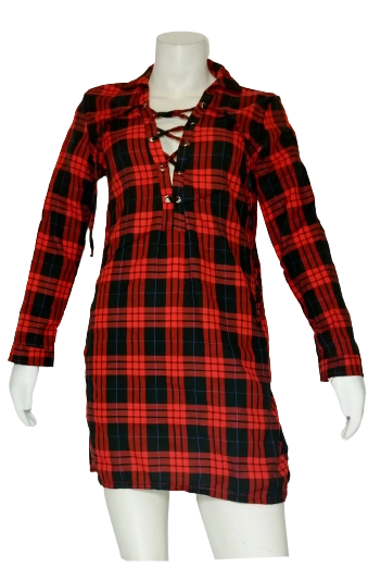 Girls' Red Plaid Dress – Small | 95% Polyester 5% Spandex by Diva General Collection