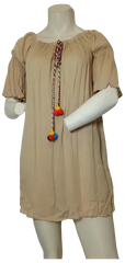 Love Chesley Girls’ Coffee Short Sleeve Dress with Pompoms, Size Medium