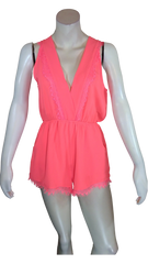 San Joy Women’s Strawberry Romper with Lace Fringe, Size M