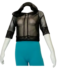 I>R Women’s Black Fishnet Hooded Top, Size Medium