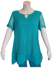 JM Collection Women’s Green Short Sleeve Top with Fishnet and Sequins, Size 1X