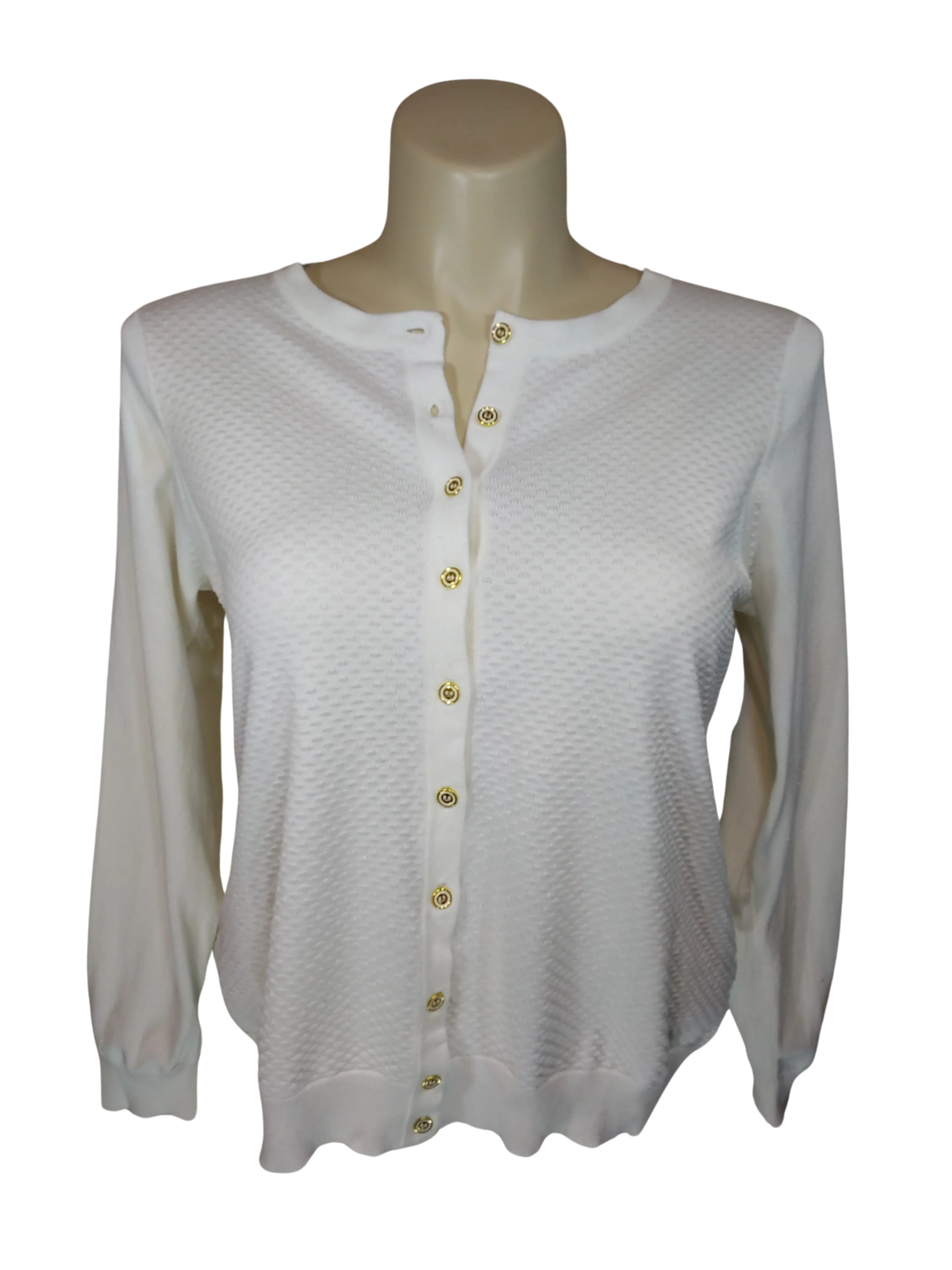 Charter Club Women’s White Cardigan with Gold Buttons, Size 0X