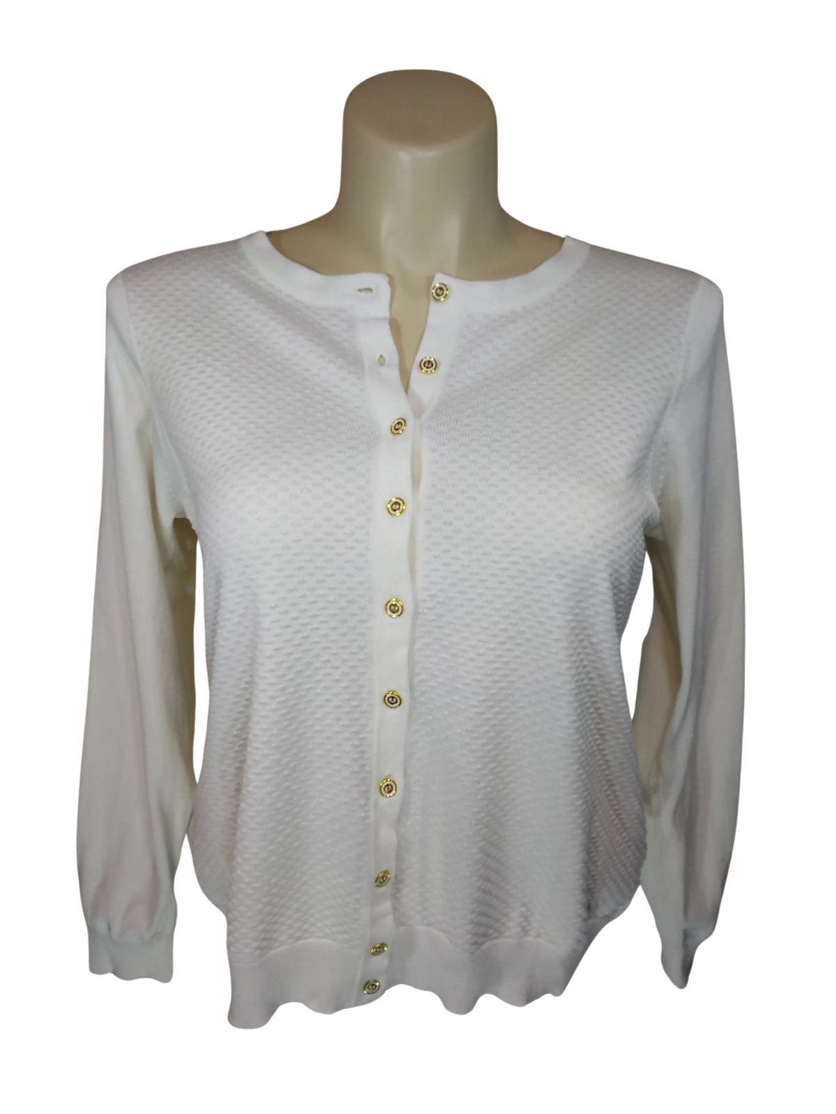 Charter Club Women’s White Cardigan with Gold Buttons, Size 0X