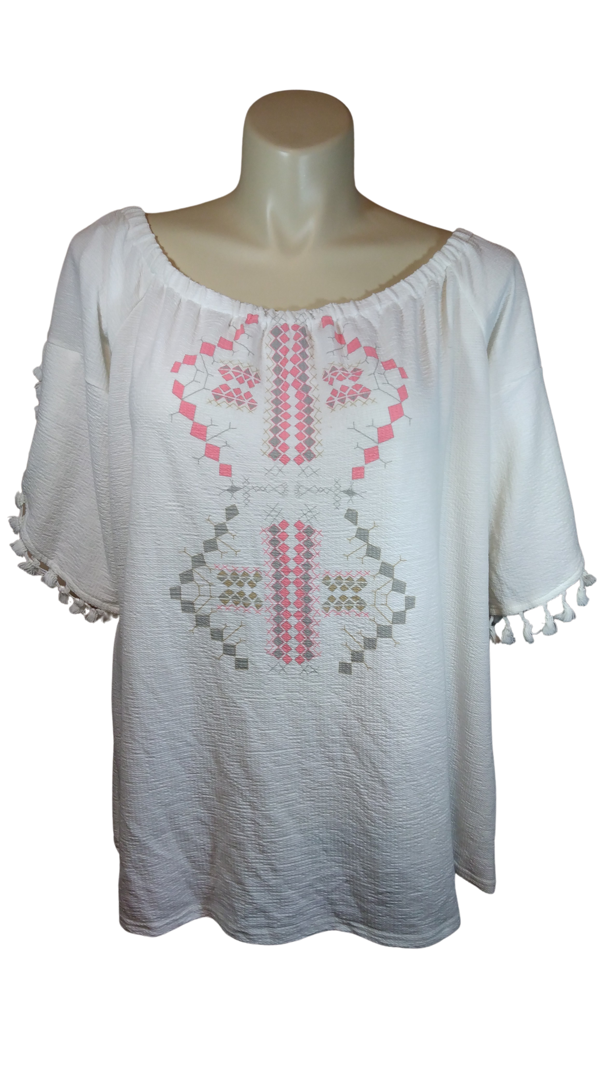 White/Pink Miss Lili Peasant Top