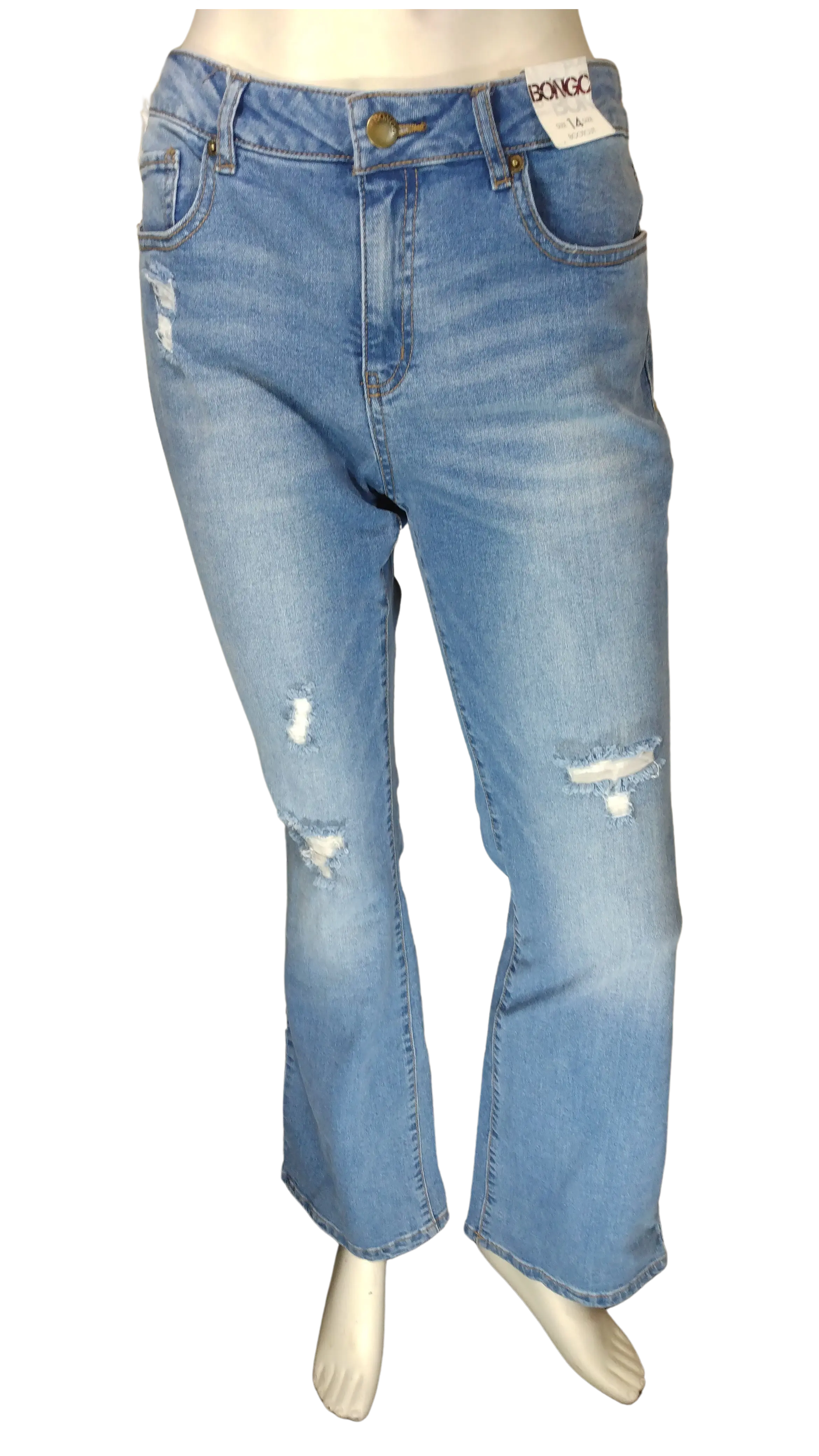Bongo Women’s Blue Distressed Bootcut Pant, Size 14