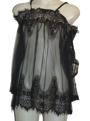 Floral Pattern Top with Sleeves and Panty Set Black