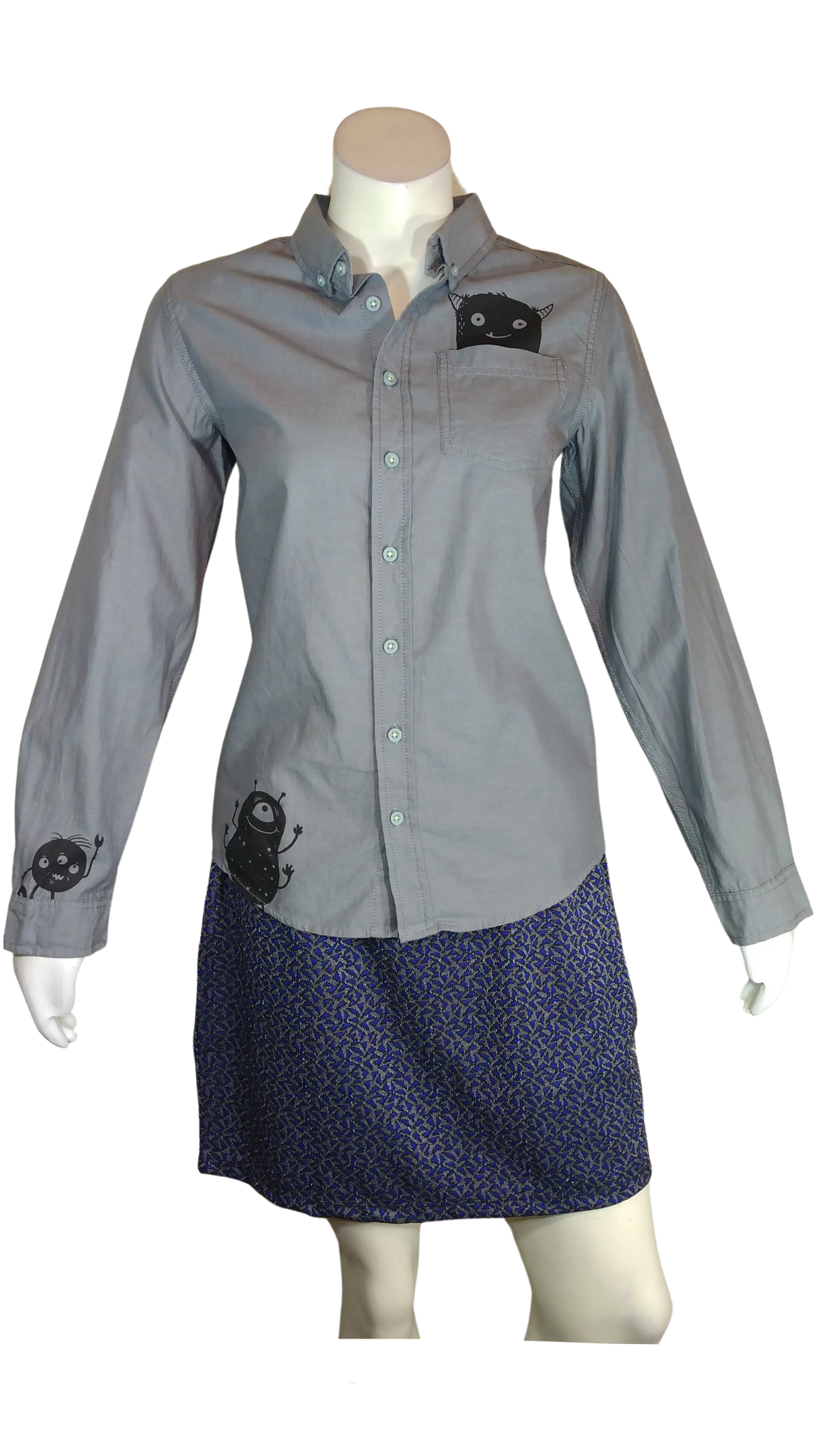 Cat & Jack Girls’ Grey Happy Monster Long Sleeve Shirt, Size XL (16)