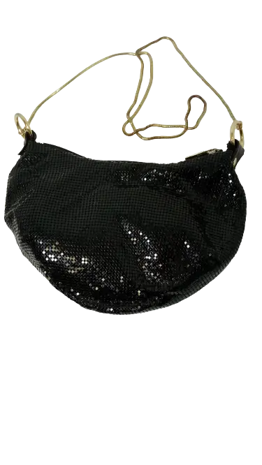La Regale Black Shiny Mesh Evening Bag