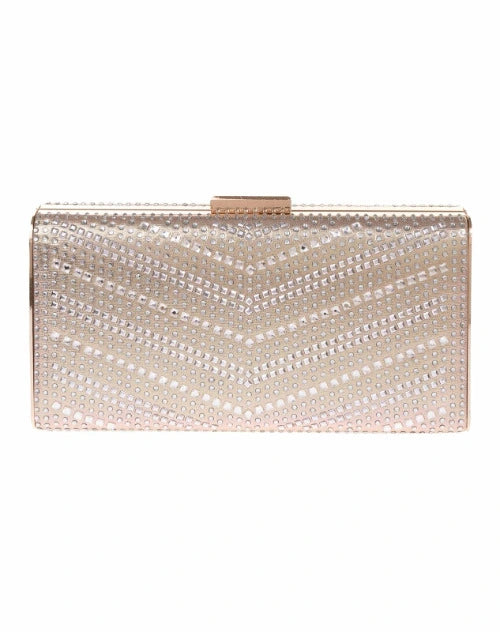 La Regale Chevron Pattern Crystal Box Clutch Gold