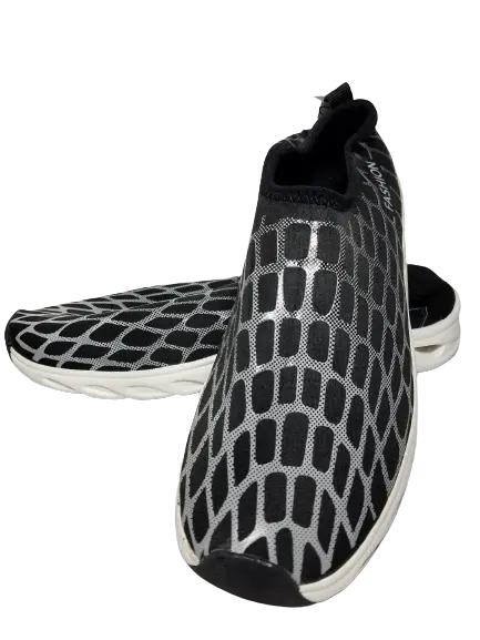 Lekuni Black & White Silver Striped Slip on Athletic Shoes