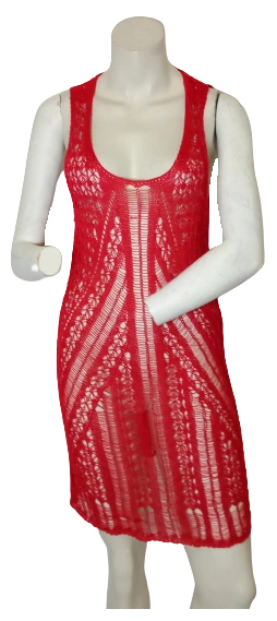 Call Me Eden Women’s Red Crocheted Dress – Small, Acrylic Nylon Blend