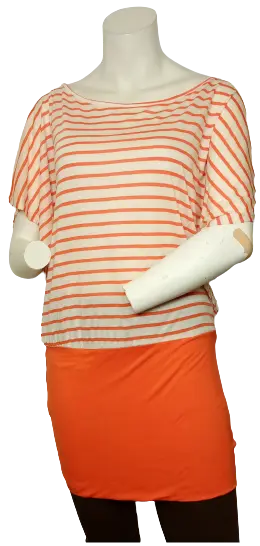 Bella D Women’s Orange/Cream Striped Short Sleeve Dress, Size Large