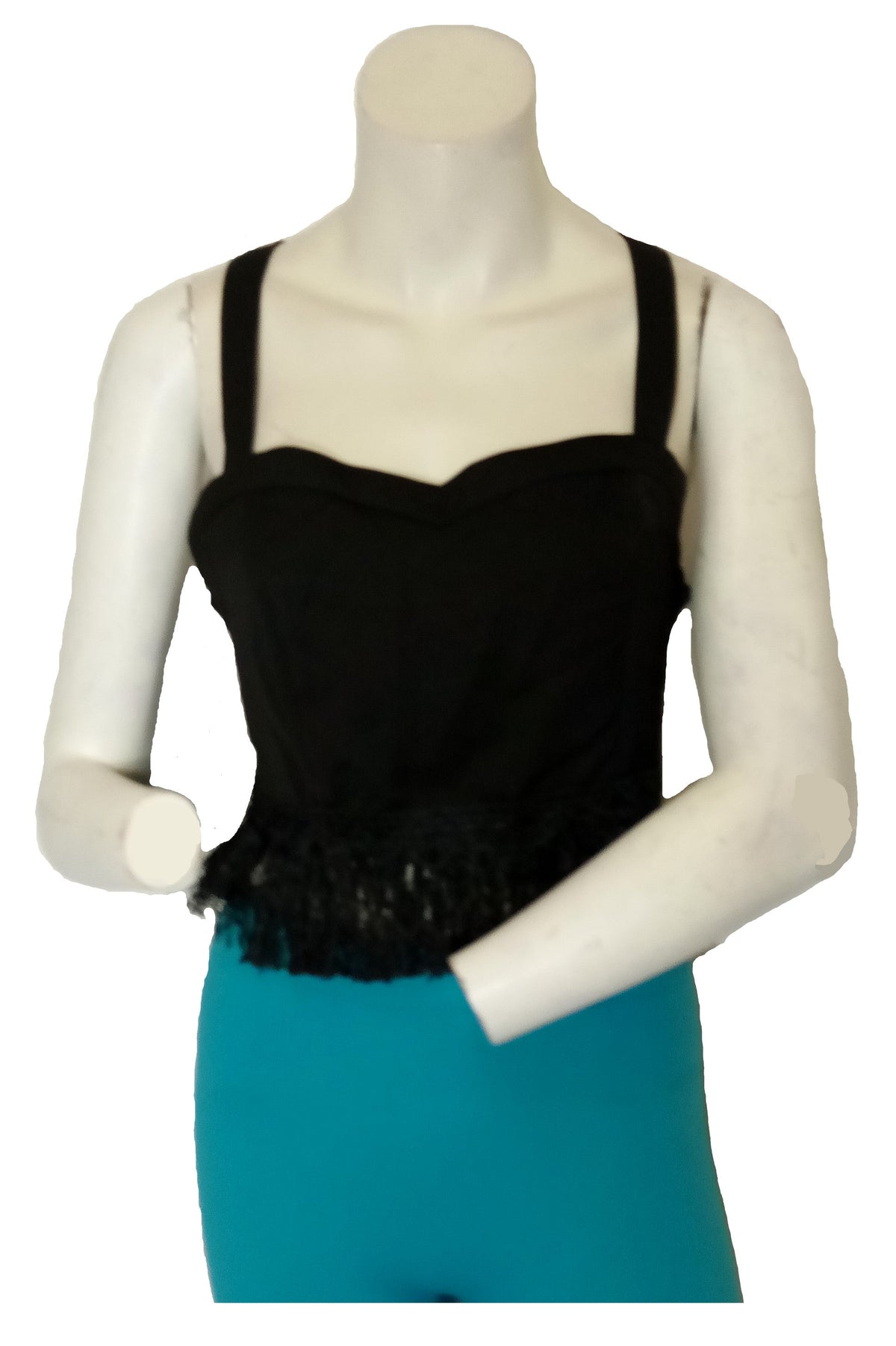 Urmoda Women’s Black Tank Top with Fringe, Size Medium