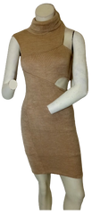 Rose Bullet Women’s Beige Turtleneck Cut-Out Dress – Size 10, 100% Polyester