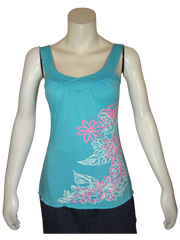 Mar-Q Women’s Teal Flowers/Rhinestone Tee Shirt, Size Medium