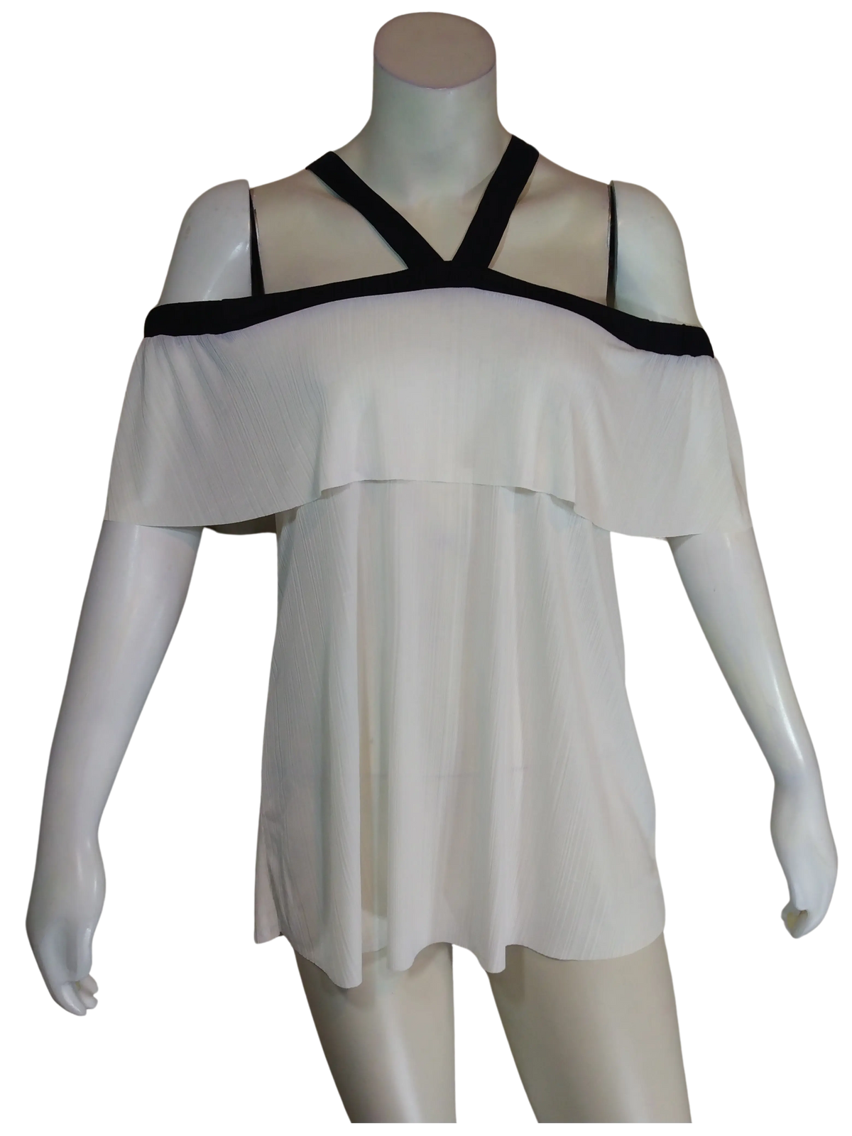 Larry Levine Women’s White Sheer Top with Yoke Collar, Size Medium