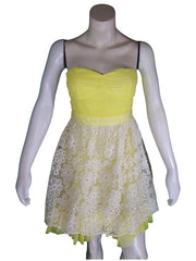 Minuet Girls’ Yellow Strapless Dress with White Flower Overlay, Size Medium
