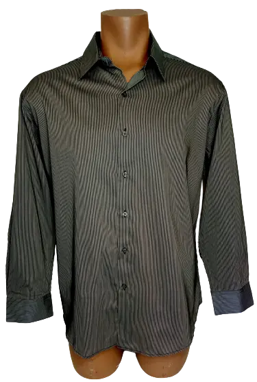 Alfani Men’s Fitted Black/Grey Plaid Long Sleeve Shirt, Size XL (17 32-22)