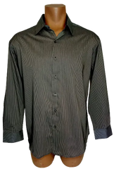 Alfani Men’s Fitted Black/Grey Plaid Long Sleeve Shirt, Size XL (17 32-22)