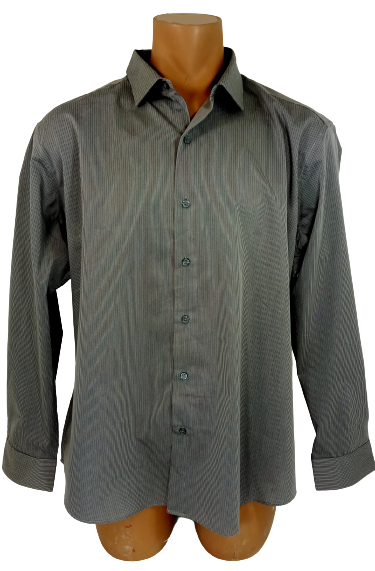 Alfani Men’s Fitted Black/Grey Plaid Long Sleeve Shirt, Size XL (17 32-22)