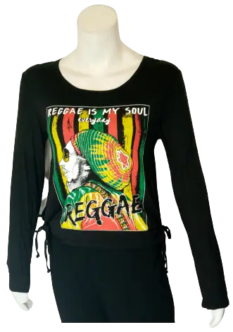 Blush Girls’ Black “Reggae is My Soul Every Day” Long Sleeve Shirt, Size Large