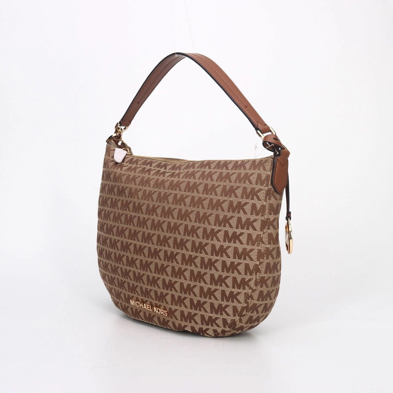 MICHAEL KORS Bedford Signature Medium Crescent Shoulder Bag in Beige & Ebony with Gold Tone Hardware