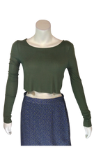 Love In Women’s Khaki Long Sleeve Crop Top, Size Large